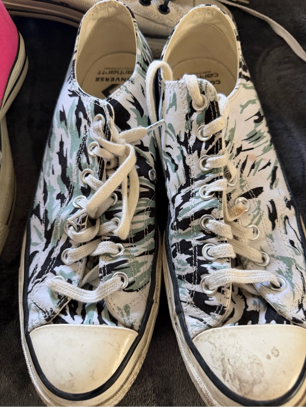 Carhartt x Converse Camouflage Low-Top Sneakers in White, Black & Green